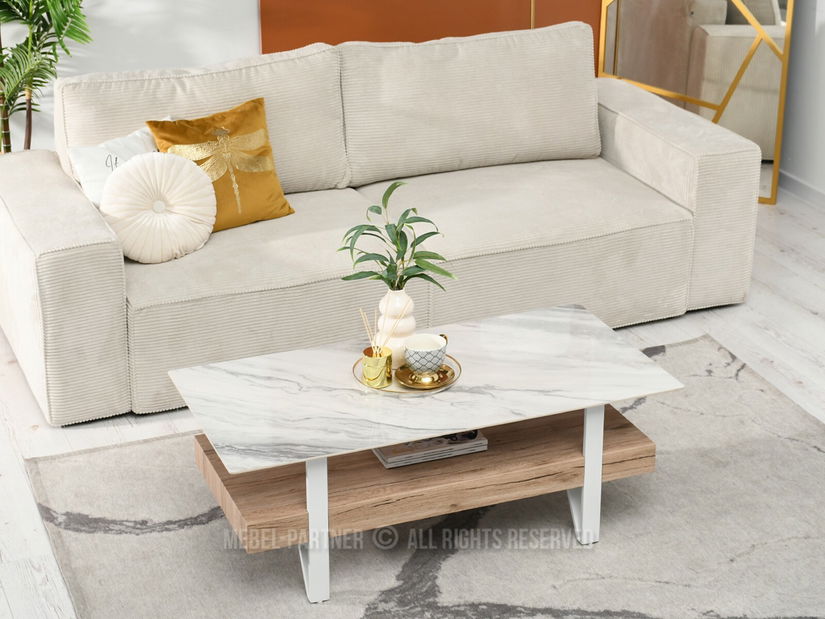 Konferenční stolek Bohac (šedý mramor + bílá)