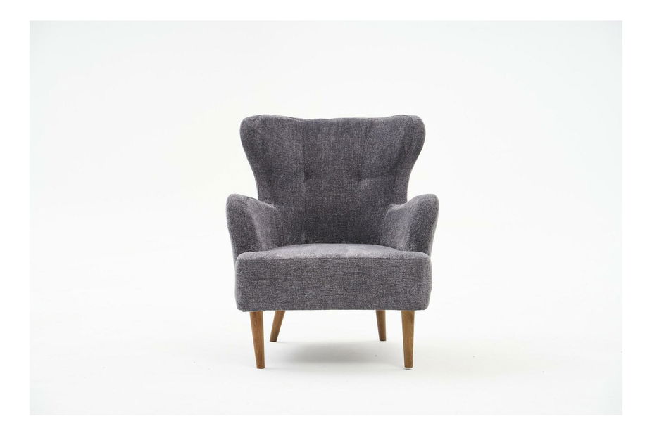 Křeslo ušák Kaveh 2 (šedá + dřevo)