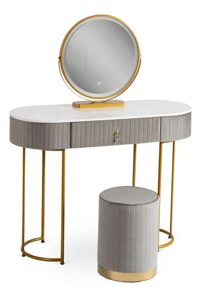 Toaletní stolek Afecto (šedá + zlatá) (s taburetkou a LED zrcadlem)