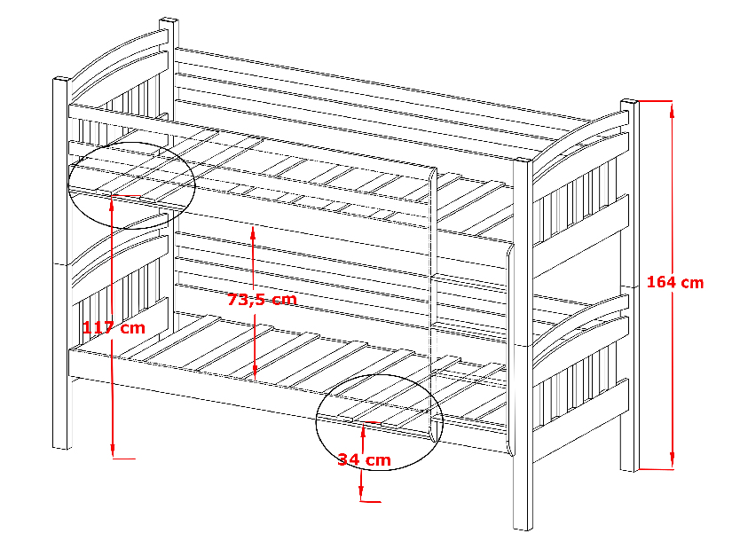 Dětská postel 80 cm Galvin (s roštem a úl. prostorem) (bílá)