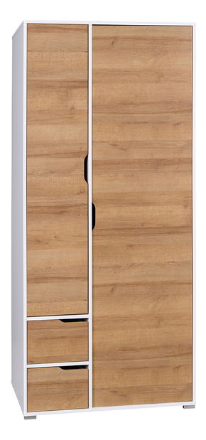 Šatní skříň Iweta SZ2D (bílá matná + dub zlatý)