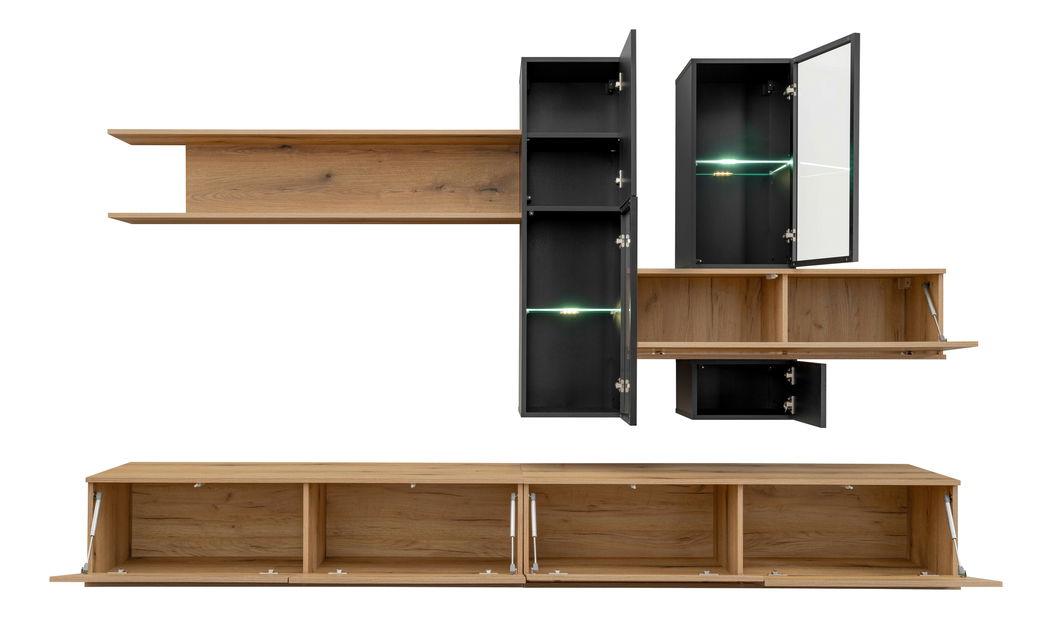 Obývací stěna Cresto (dob coast evoke + černá) (s osvětlením)