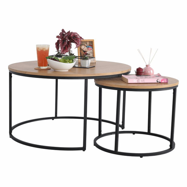 Set 2 konferenčních stolků Ilak (dub + černá)