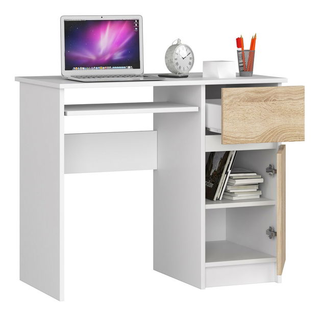 PC stolek Bhaskar (bílá + dub sonoma) (P)