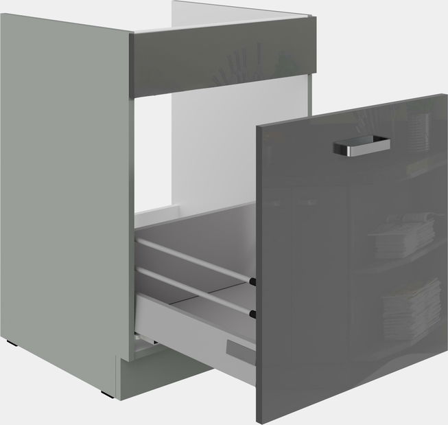 Dolní kuchyňská skříňka Gonir 60 ZL 1S BB (korpus: šedá + fronta: lesk šedý)