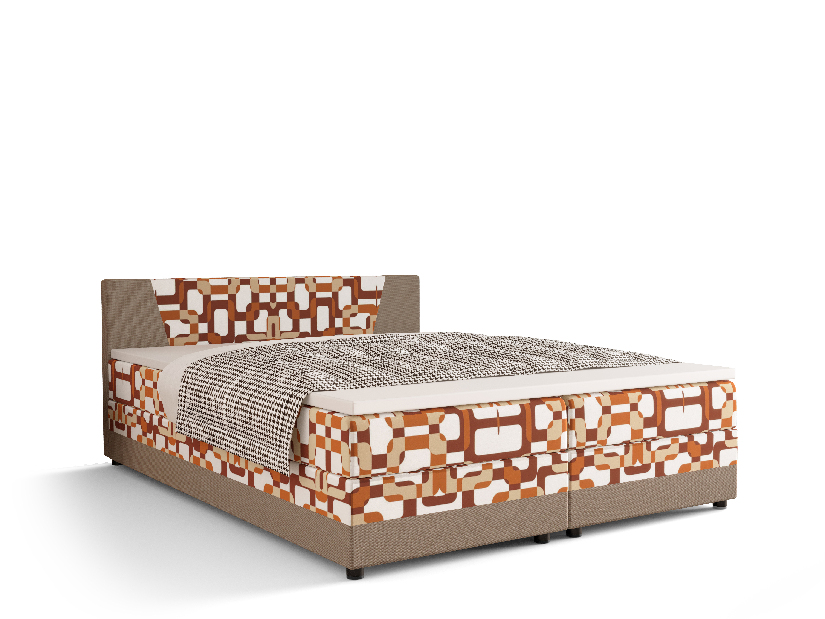 Manželská postel Boxspring 160 cm Linda Comfort (vzor + světle hnědá) (s matrací a úložným prostorem)