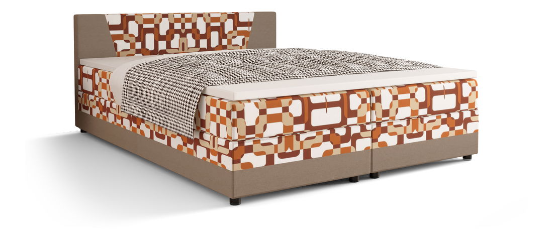 Manželská postel Boxspring 160 cm Linda Comfort (vzor + světle hnědá) (s matrací a úložným prostorem)