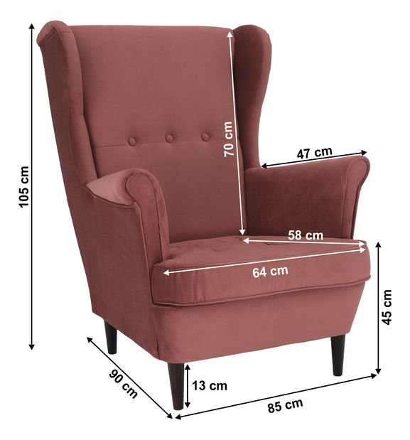 Křeslo ušák Rytu (růžová + ořech)