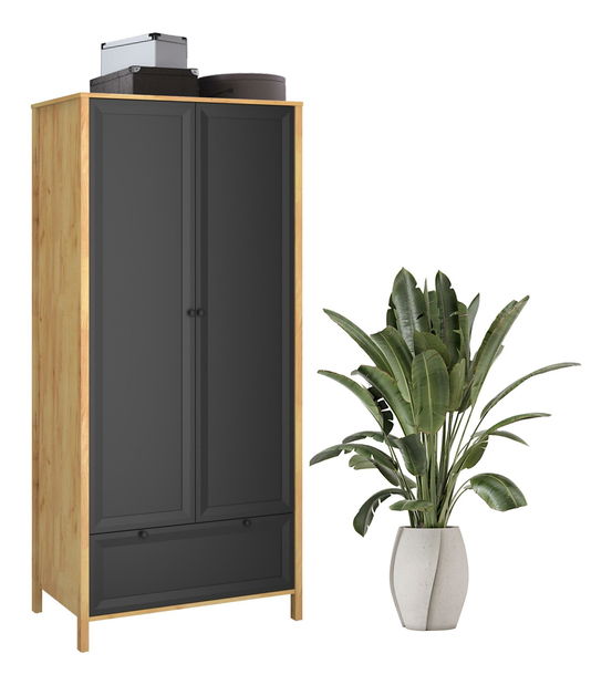 Šatní skříň Bruselas (dub craft zlatý + černá)