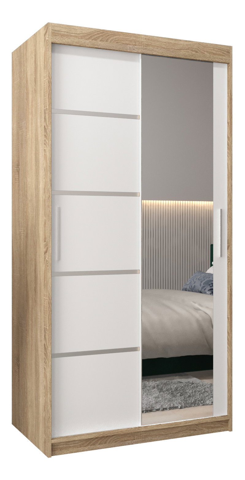 Šatní skříň 120 cm se zrcadlem Verika 2 120 (dub sonoma + bílá)
