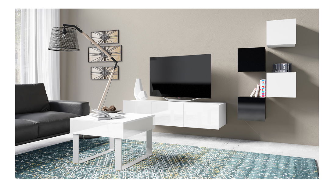 Obývací stěna Calabria C21 (Černý lesk + bílý lesk) (bez osvětlení)