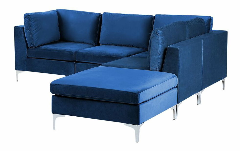 Rohová sedací souprava s taburetkou Eldridge (sametově modrá) (L)