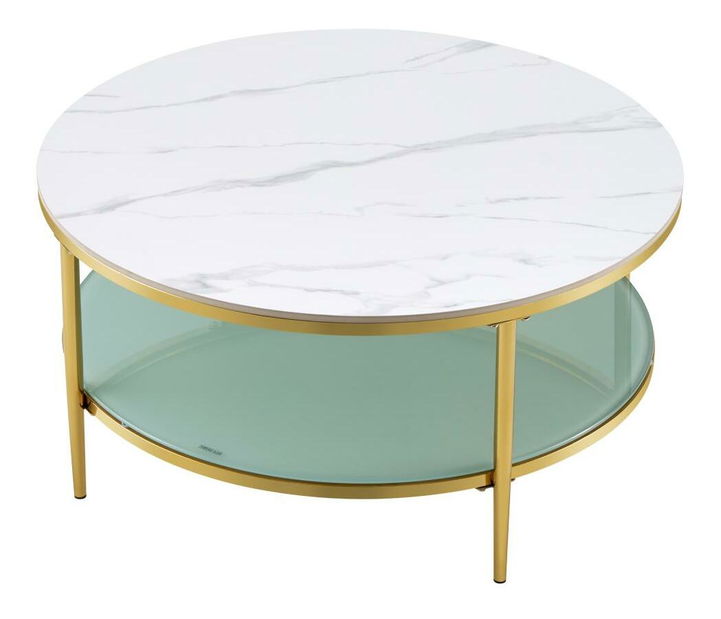 Konferenční stolek Eggerton (světlý mramor + mléčná + chrom-zlatý)