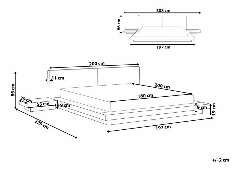 Manželská postel 160 cm ZEPHYRE (s roštem) (světlé dřevo)