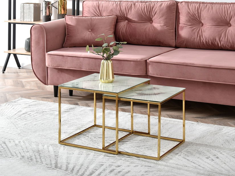 Konferenční stolek Prana Law (bílá + zlatá)