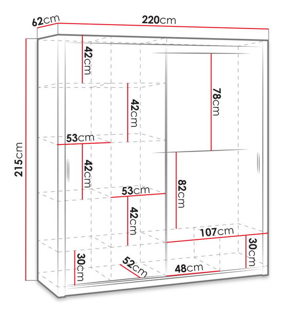 Šatní skříň s posuvnými dveřmi Klary SZ220 KE11 (dub artisan) (se zrcadlem)