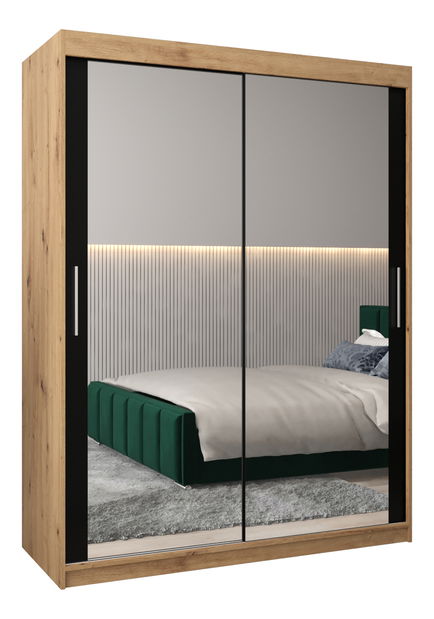 Šatní skříň 150 cm Toki 3 (Dub artisan + Černá matná)