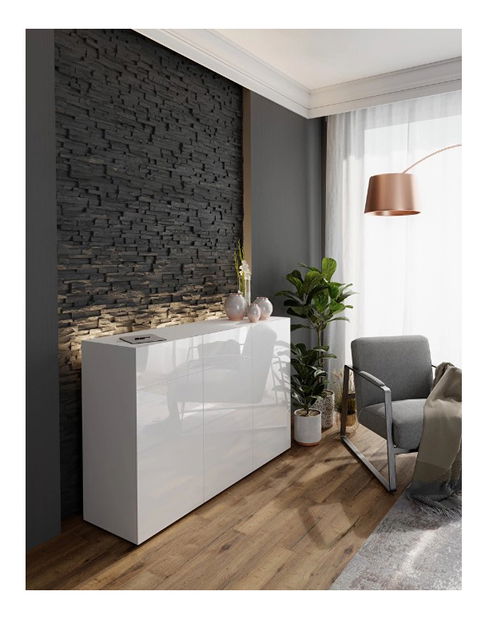 Komoda Forny (bílá + bílý lesk)