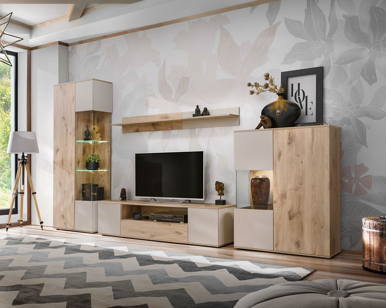 Obývací stěna Catalis (dub vikingský + kašmír) (s osvětlením)