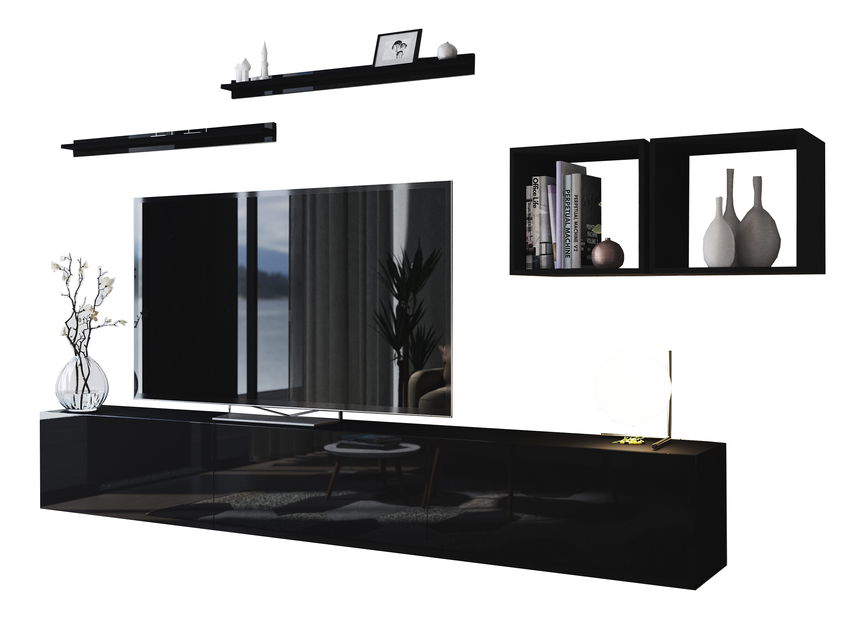 Obývací stěna Berny 18 (černá + černý lesk)