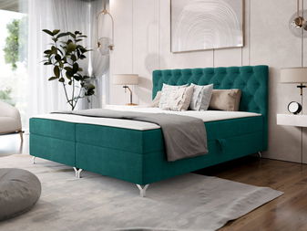 Manželská postel 180 cm Jenaks 2 (tmavě zelená) (s roštem a matrací) (s úl. prostorem)