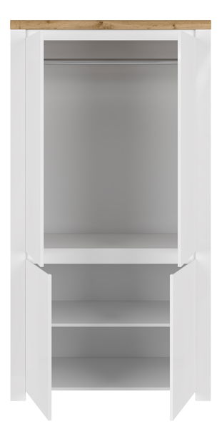 Šatní skříň Vina (bílá lesklá + dub wotan)