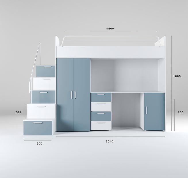 Dětská postel Ruby IV S (bílá + mlhavá světle modrá) (s rošty)