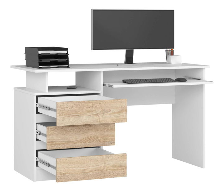 PC stolek Bronte (bílá + dub sonoma)