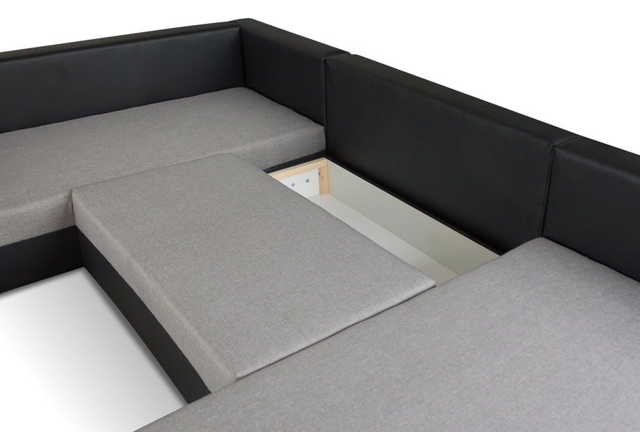 Rohová sedací souprava ve tvaru U Banno (světle šedá + černá) (L)