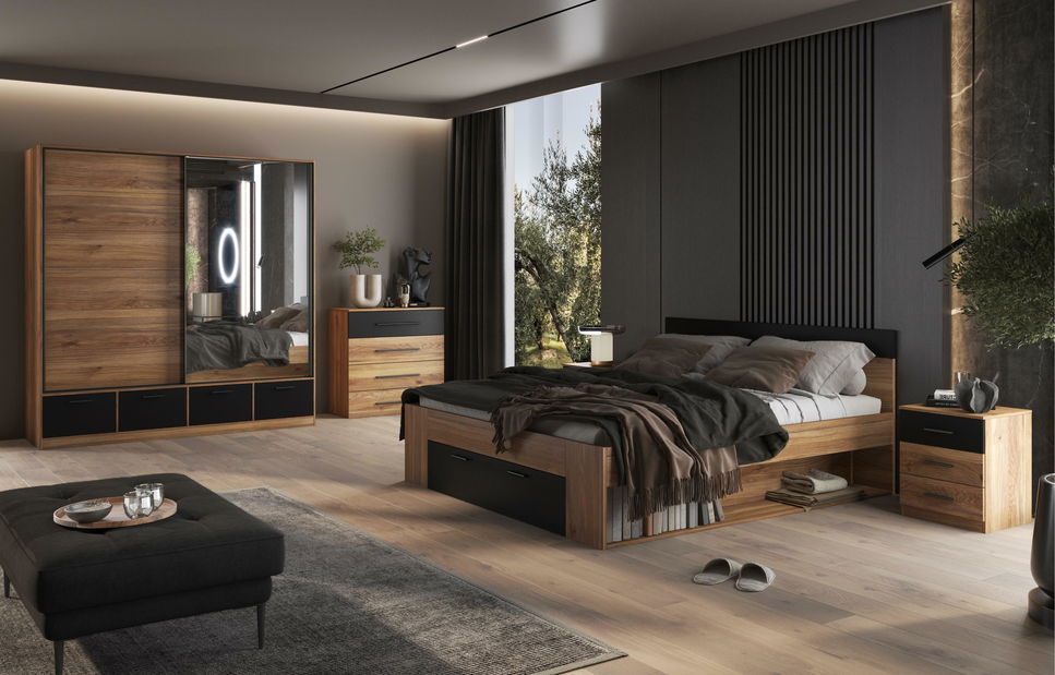 Šatní skříň s posuvnými dveřmi Benson MA62 (dub mauvella) (se zrcadlem)