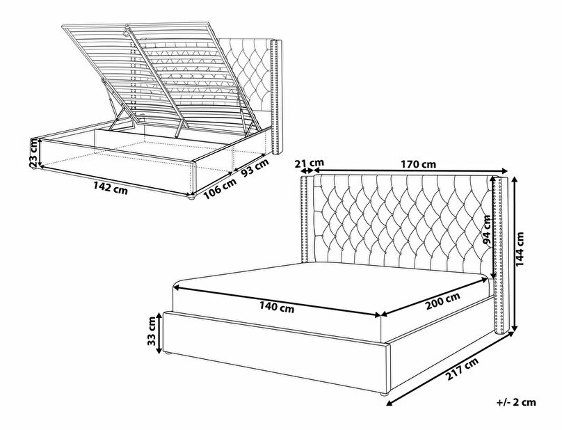 Manželská postel 140 cm Lubbka (šedá) (s roštem) (s úl. prostorem)