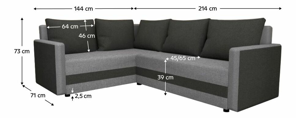 Rohová sedačka DONA (černá + šedá)