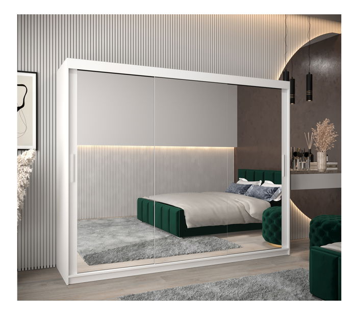 Šatní skříň 250 cm Toki 3 (Bílá matná + Bílá matná)