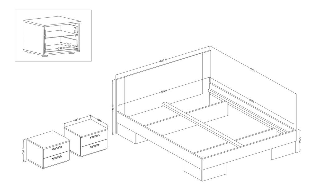 Manželská postel 160 cm Verwood Typ 81 (s nočními stolky) (ořech černý + bílá)