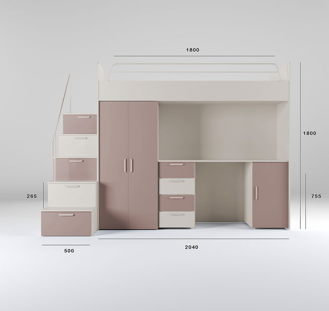 Dětská postel Ruby IV S (kašmír + antická růžová) (s rošty)