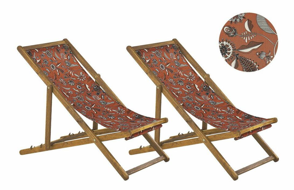 Set 2 ks zahradních lehátek s náhradními potahy Antio (světlé akáciové dřevo + červená)