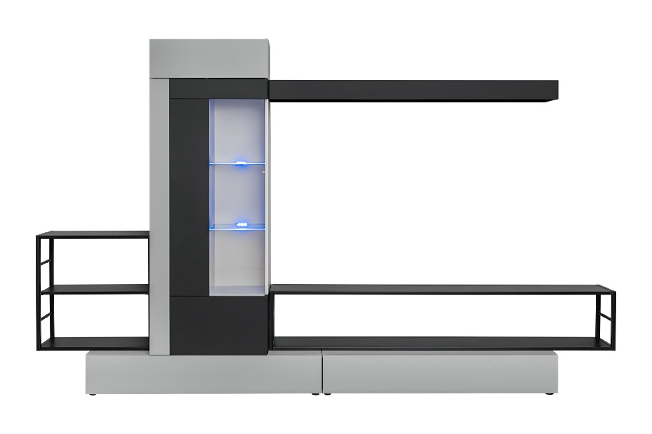 Obývací stěna Regine 20 PGS RB (perlově šedá + černá) (s osvetlením)