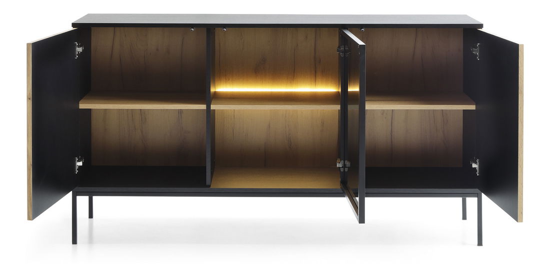 Kombinovaná komoda Silvano K154 (černá + dub wotan) (s LED osvětlením)