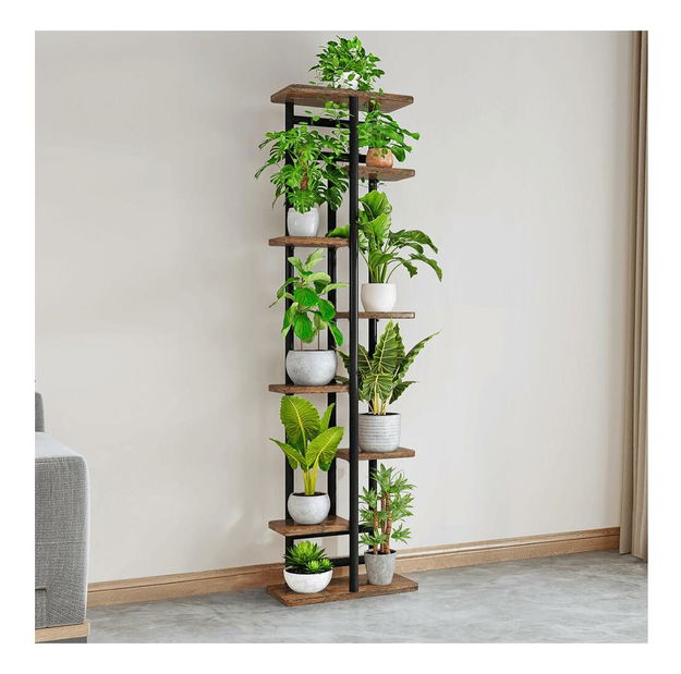 Stojan na květiny Laban 4 (tmavé dřevo + černá)