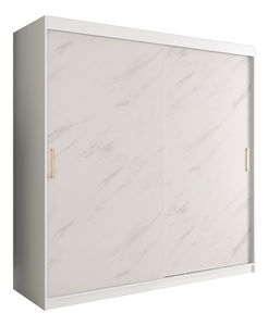 Šatní skříň 200 cm Marbelo T (matná bílá + bílý mramor)