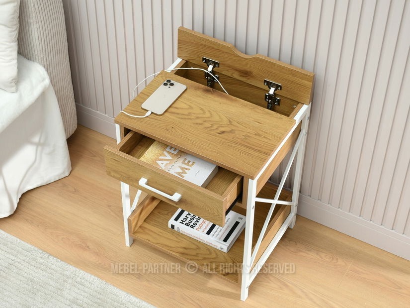 Noční stolek Torry (dub + bílá)