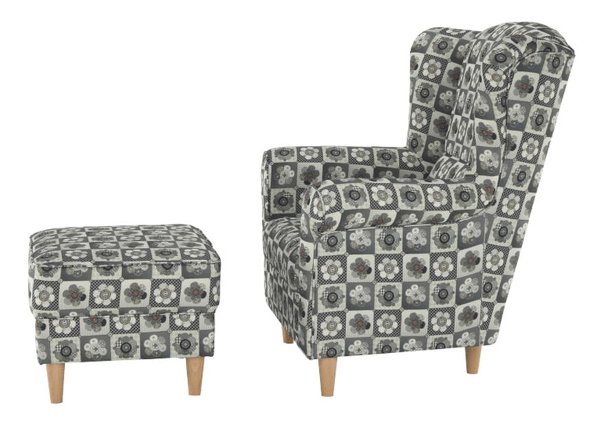 Křeslo ušák s taburetem Aevo patchwork N1