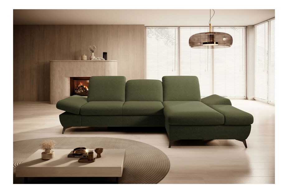 Rohová sedací souprava Harpie (tmavě zelená) (P)