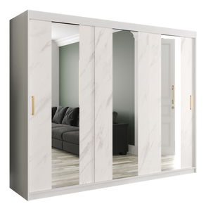 Šatní skříň 250 cm Marbelo P (matná bílá + bílý mramor)