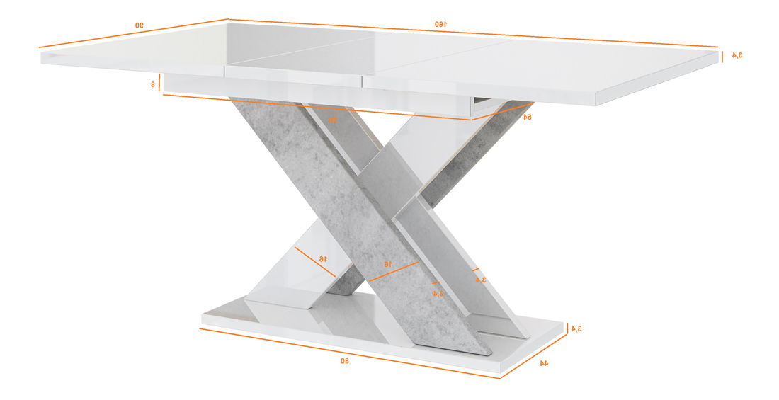 Jídelní stůl Xalin (lesk bílý + kámen) (pro 4 až 6 osob)