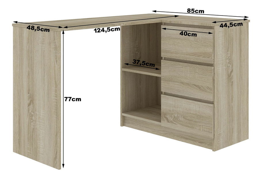Rohový PC stolek Bodhi (dub sonoma + bílá) (P)