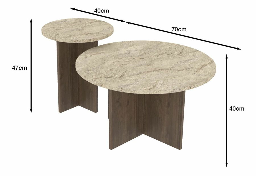 Set 2ks. konferenčních stolků Priva (travertin + ořech)