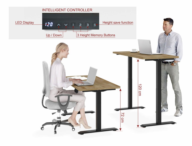Elektrický PC stolek Natura 140 (dub + černá)