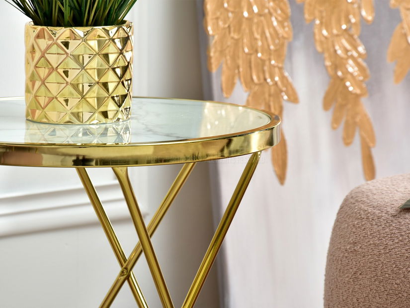 Konferenční stolek Armin S (bílý mramor + zlatá)