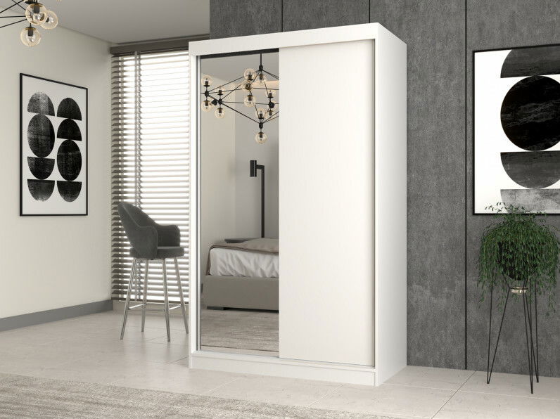 Šatní skříň s posuvnými dveřmi Igatossa 120 D (bílá) (se zrcadlem)